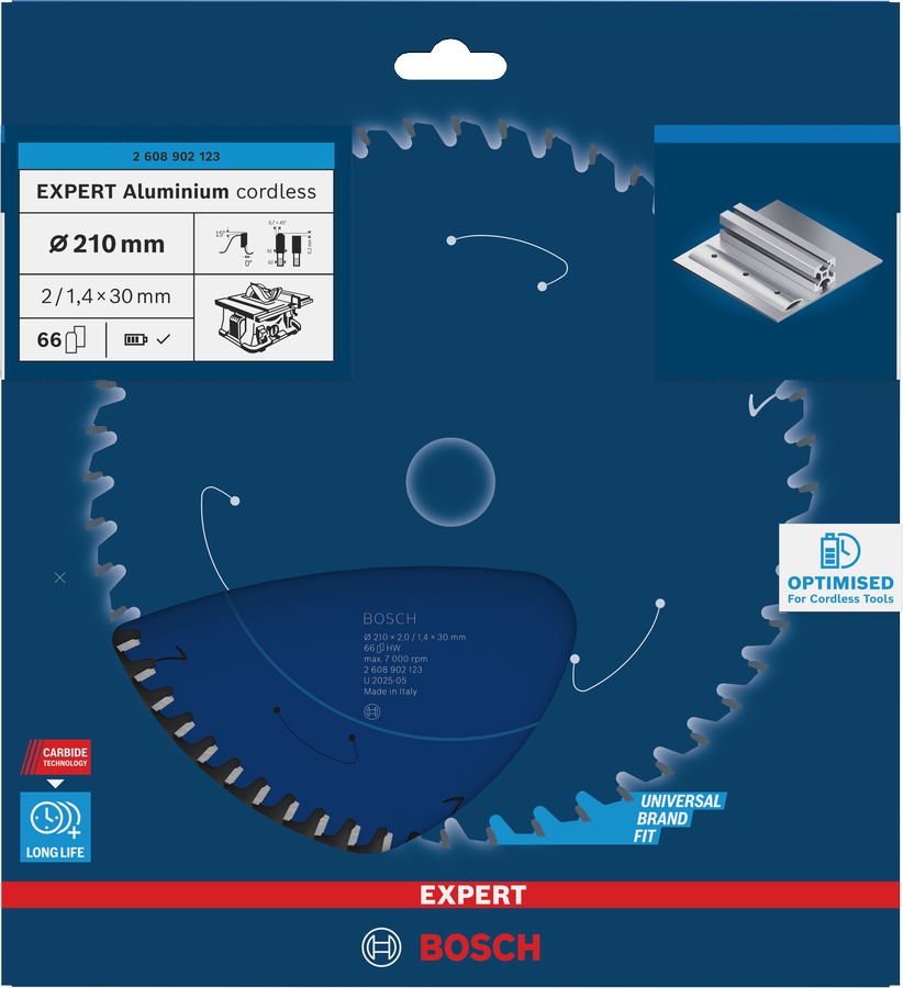 Bosch EXPERT alumiiniumist akutoitel 210 mm ringsae tera.